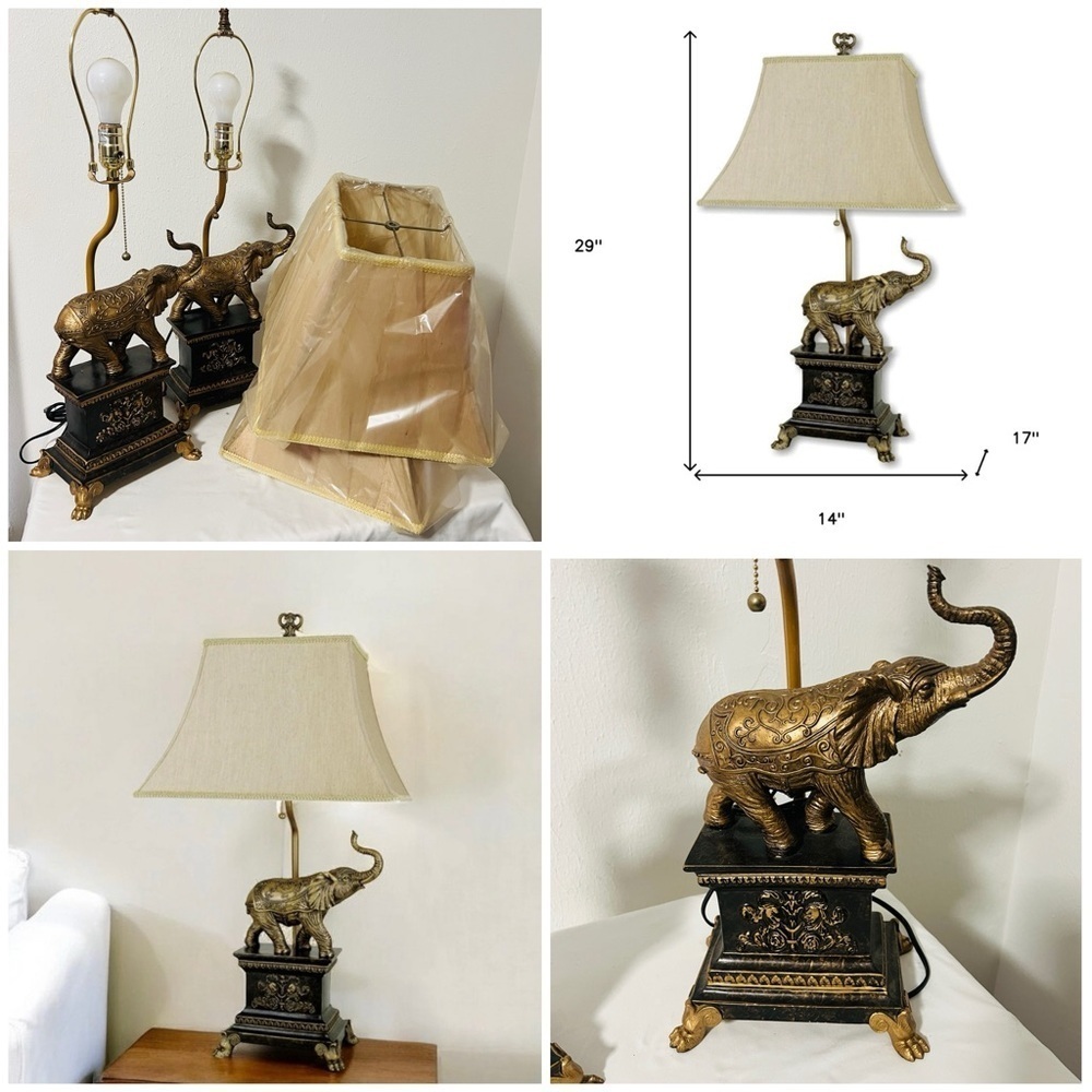 Elephant Table Lamp Set Of (2) With Lamp Shades Beautiful Home Decor EUC Unique